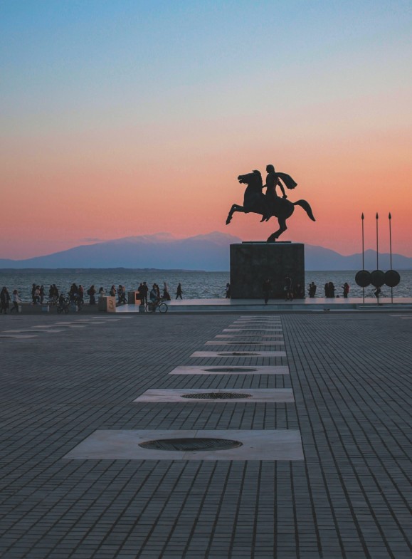 Statue of Alexander the great on horse and sea