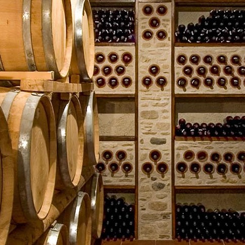 Wine barrels and wine racks