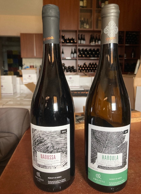 Two wine bottles of Xinomvaro grapes from Argatia winery