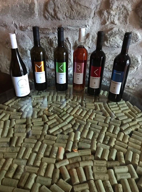 Line up of Kamkouti winery bottles